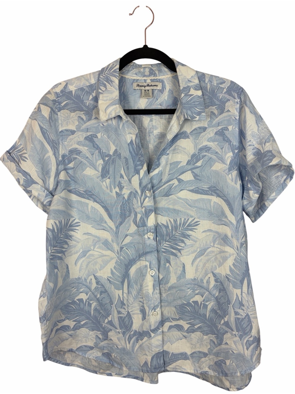 Tommy Bahama 100% Linen Tropical Button Front Shirt Medium Blue White